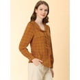 thumbnail image 4 of Blusa de camisa a cuadros Allegra K con volantes y cuello de manga larga marrón L, 4 of 6