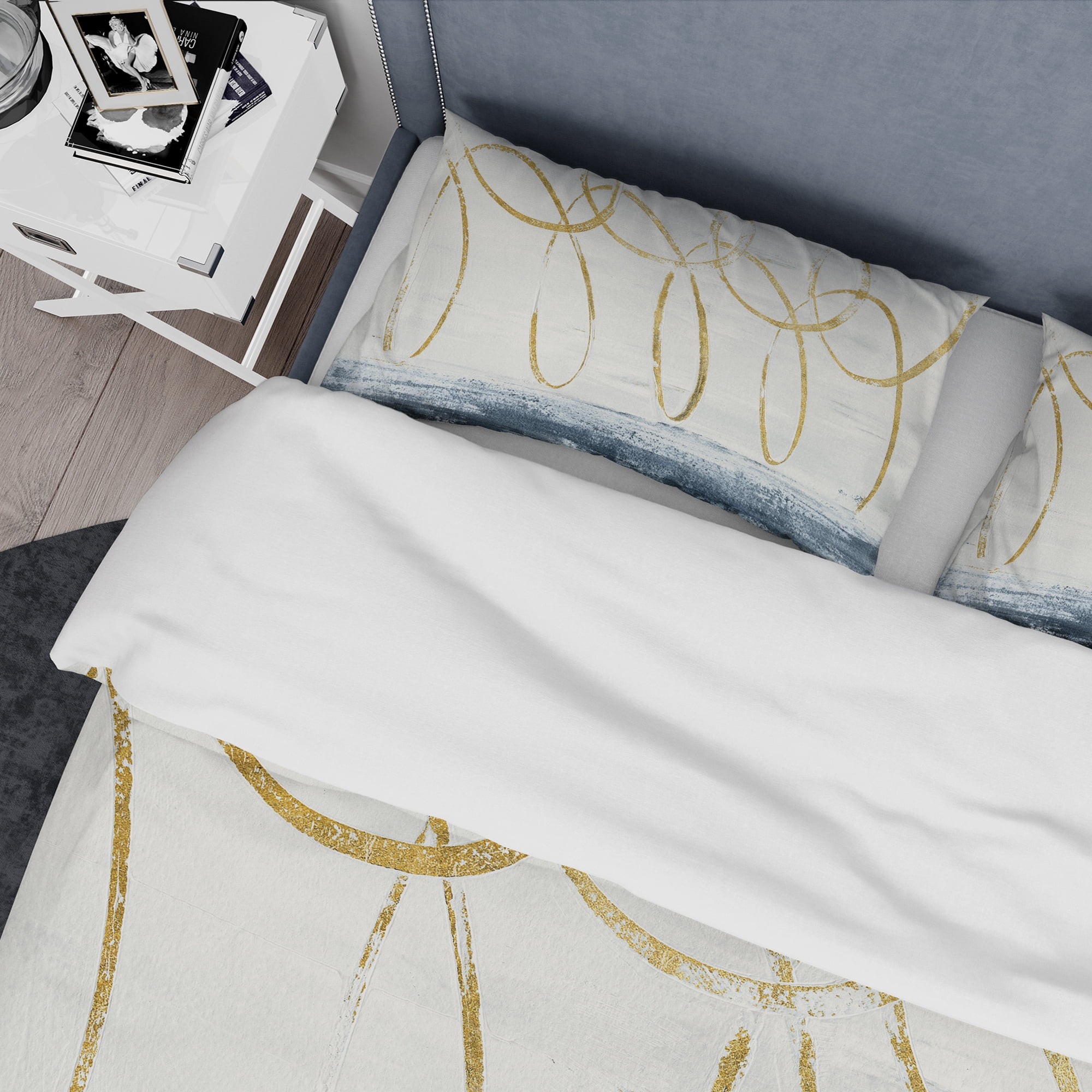 Designart 'Gold Abstract Geometric Shape' Geometric Duvet Cover Set