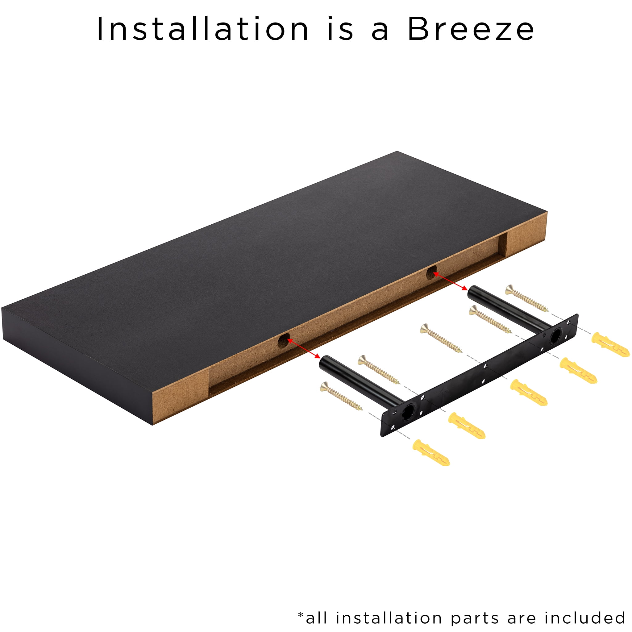 Sorbus 2 Pack Wood Floating Shelves Wall Hanging Length 24-inch, Black