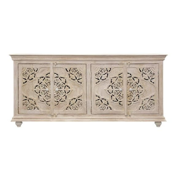 HomeRoots 488630 71 in. Beige Solid Wood Sideboard with Four Doors