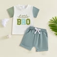 thumbnail image 2 of YDFCWXW Newborn Baby Boy Girl Summer Clothes Contrast Color Short Sleeve Letter Embroidery T-shirt Top Shorts Set (Green, 18-24 Months), 2 of 3