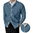 thumbnail image 3 of Cárdigan de Solapa para Hombre, de Punto, de Larga, con Botones, Ajustado, Informal, de Punto Acanalado. Azul M, 3 of 7