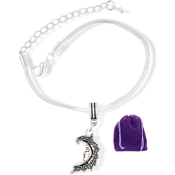 Moon with flares at back Snake Chain Charm Bracelet