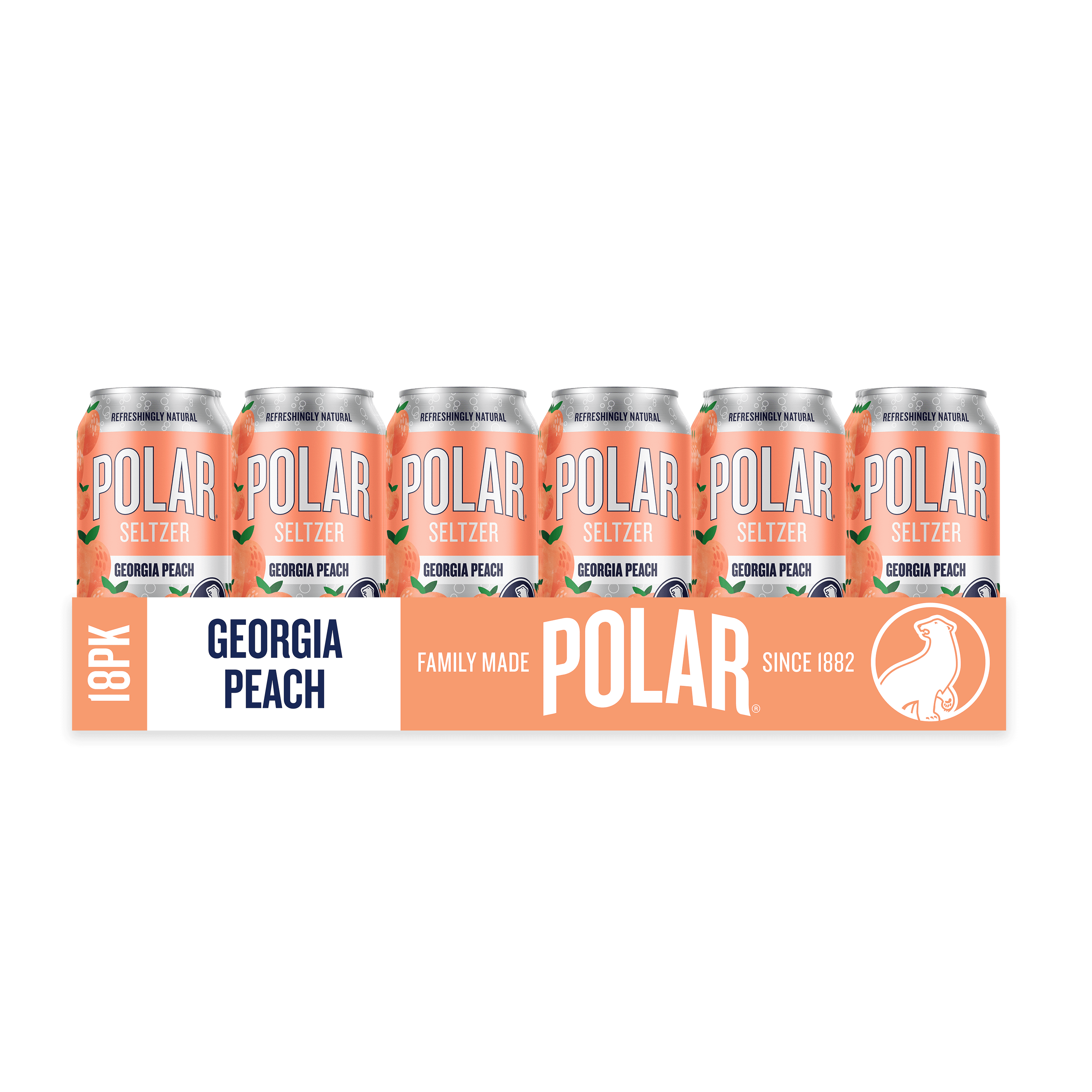 Polar Zero Calorie Georgia Peach Sparkling Seltzer Water, 12 fl oz, 18 Pack Cans