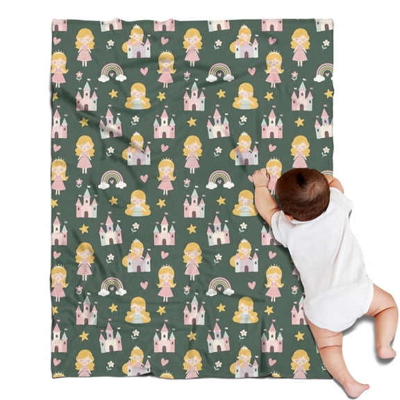 Dark Green Princess Castle Pattern Blanket,Comfortable Soft Flannel Throw Blanket,All Season,Warm Lightweight Blankets for Sofa Bed Couch Living Room Chair,30"x40"