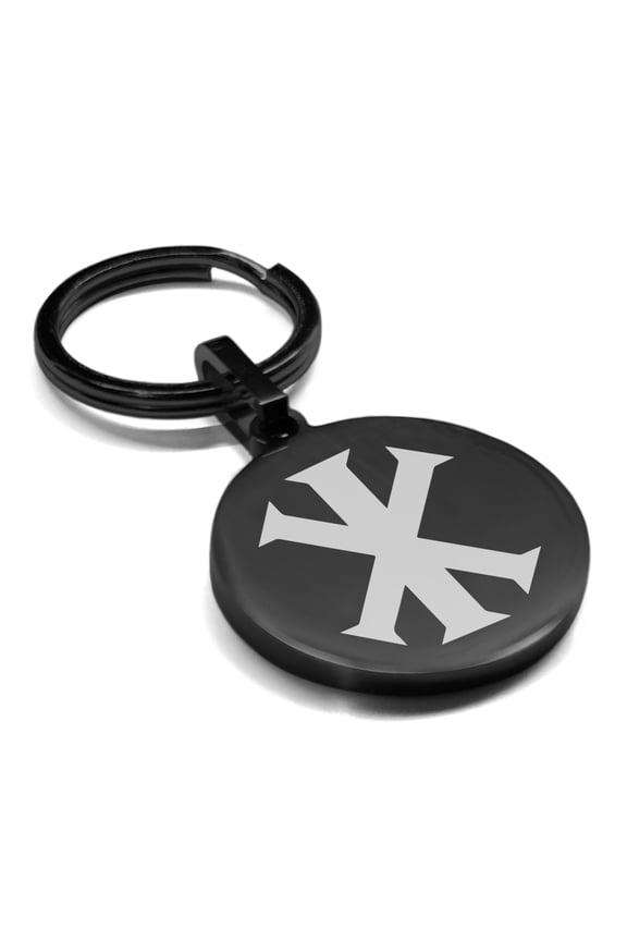 Stainless Steel Religious IX Monogram Round Medallion Keychain Circle Ring