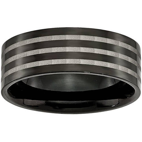 Best Quality Free Gift Box Titanium 8mm Black Ip-plated & Striped Polished Band
