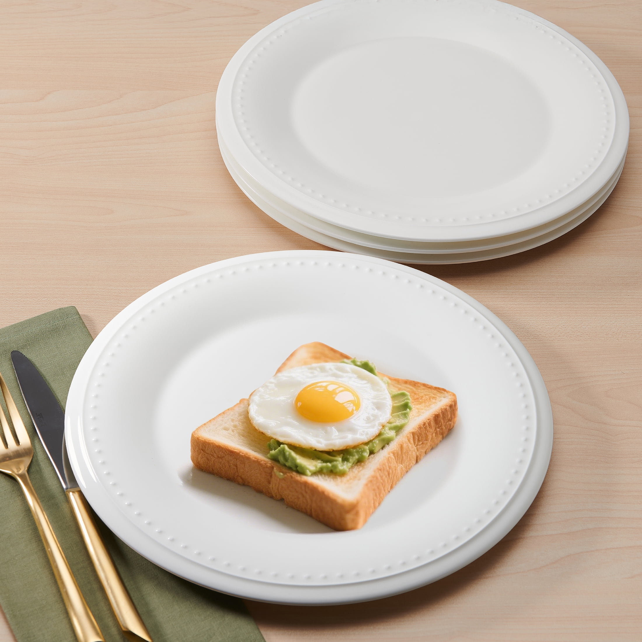 Fitz and Floyd Nevaeh White Classic Bead 11" Round Bone China Dinner Plates (4 Count)