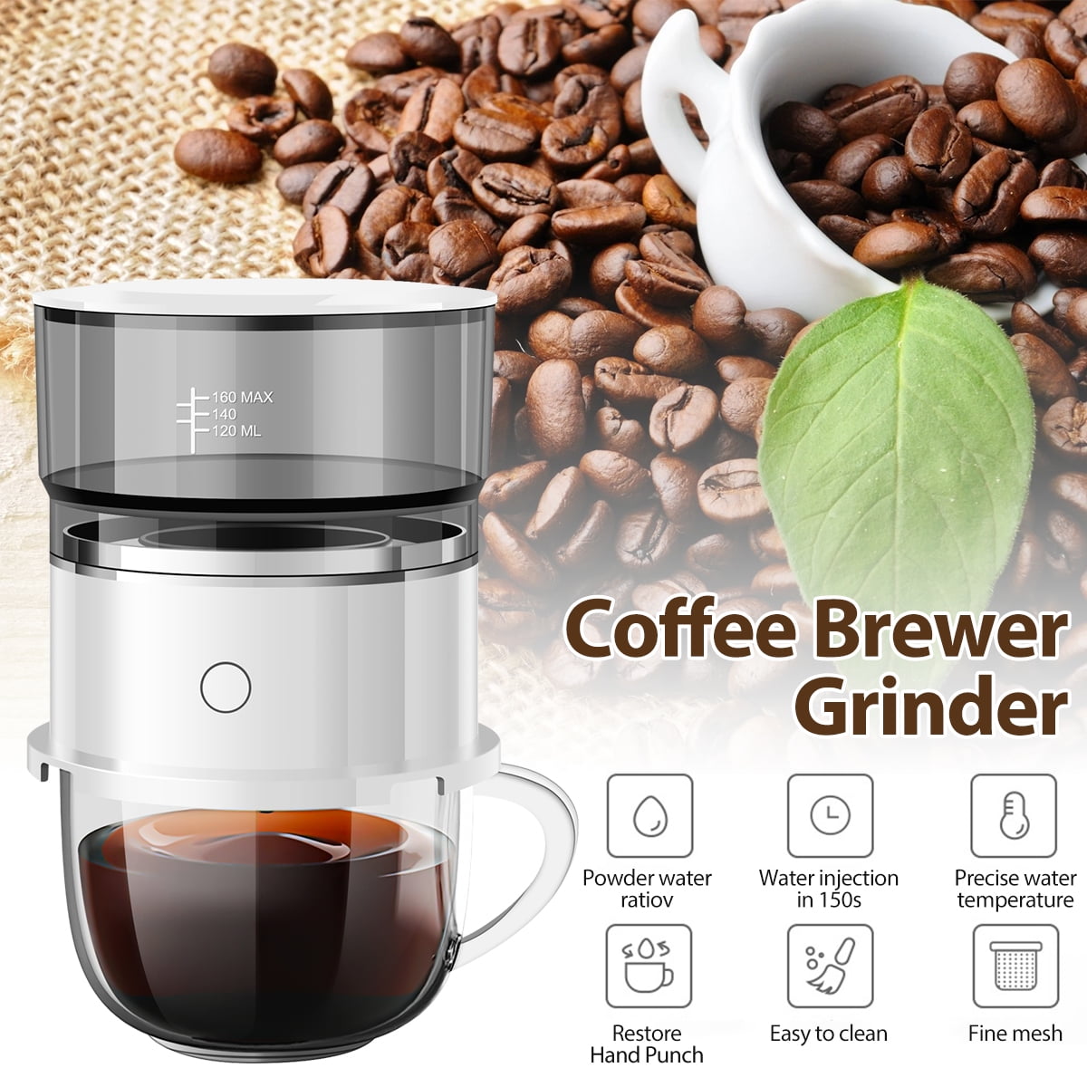 Kyoffiie Coffee Brewer Kit Mini Portable Coffee Grinder Smart Automatic