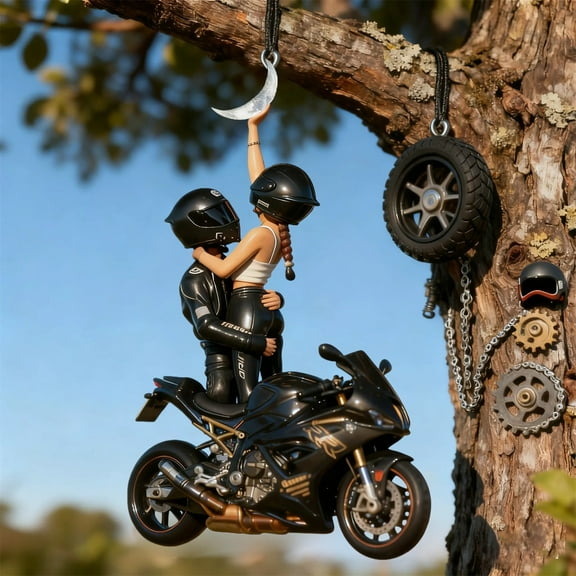 2D Flat Acrylic Motorcycle Couple Decoration Pendant - Hanging Ornament for Christmas Tree, Home Decor, Gift for Couples