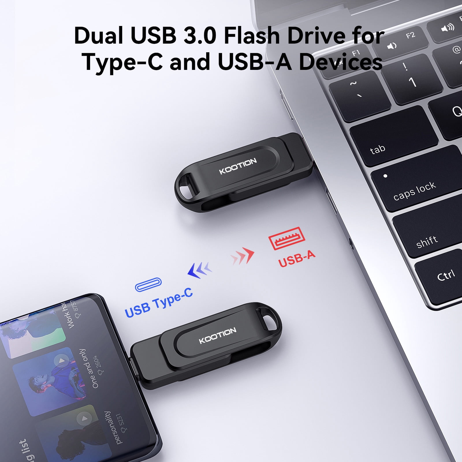 128GB USB C Flash Drive 100MB/s Swivel Dual USB 3.0 Thumb Drive USB-A Type-C Memory Stick compatible with iPhone 15/16/17
