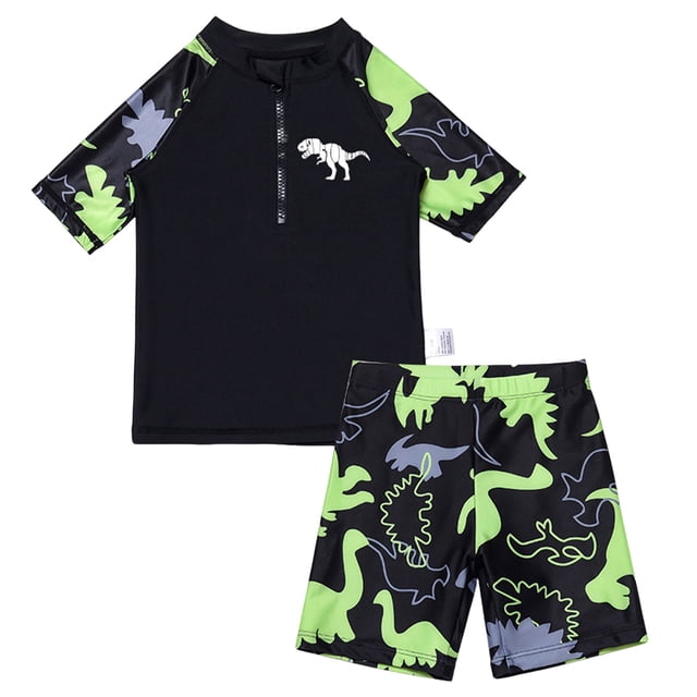 Akiihool Boys' Swimwear Boys Swim Set - 2 Piece Boys Swim Trunks with Rash Guard UV Protection Swimsuit Kids Bathing Suits (Sizes 4-12) (Green,7-8 Years)