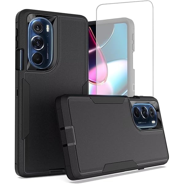 wonima11 Case for Moto Edge+ 2022/for Moto Edge 30 Pro/for Moto Edge X30 XT22011 with Tempered Glass Screen Protector, Dual Layer Shockproof Rugged Protection Cover for Motorola Edge Plus 2022 Black