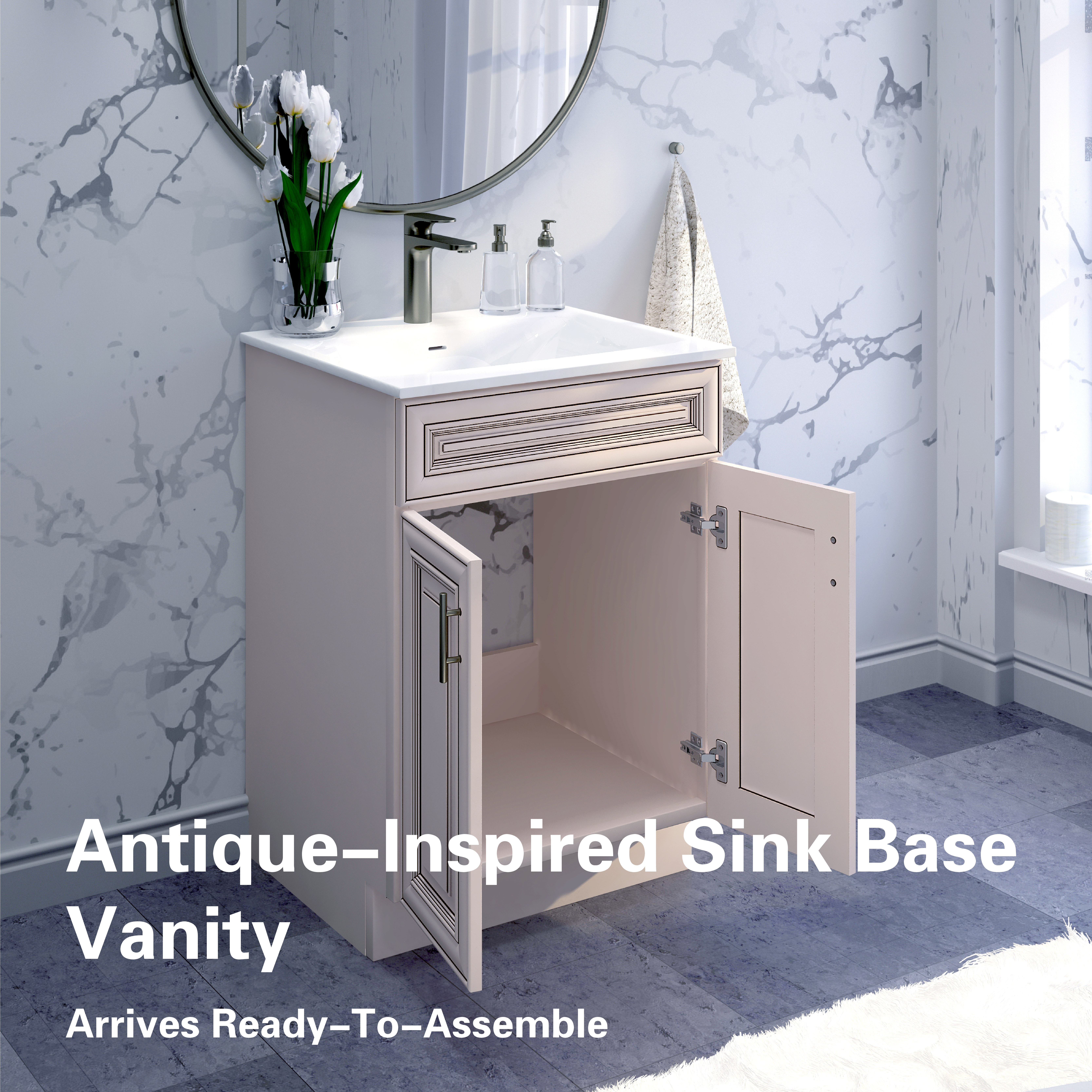 Sink Base Bathroom Vanity Ready-to-Assemble Bathroom Cabinet 30" Width Vanity Base in Antique White