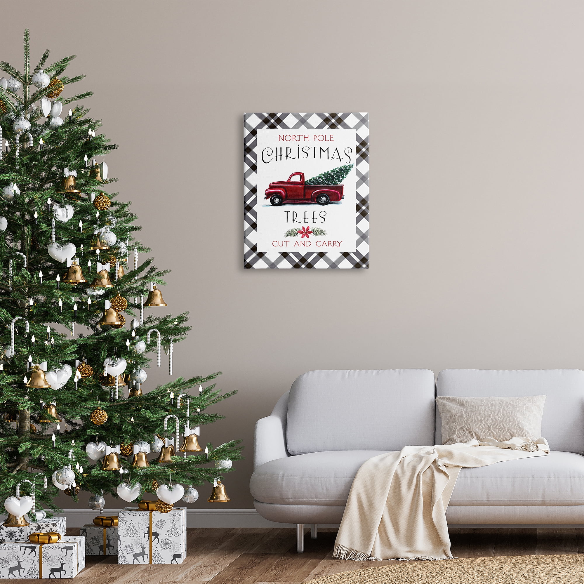 Stupell Indtries North Pole Christmas Trees Red Truck Black Plaid,24 x 30,Design by Elizabeth Tyndall