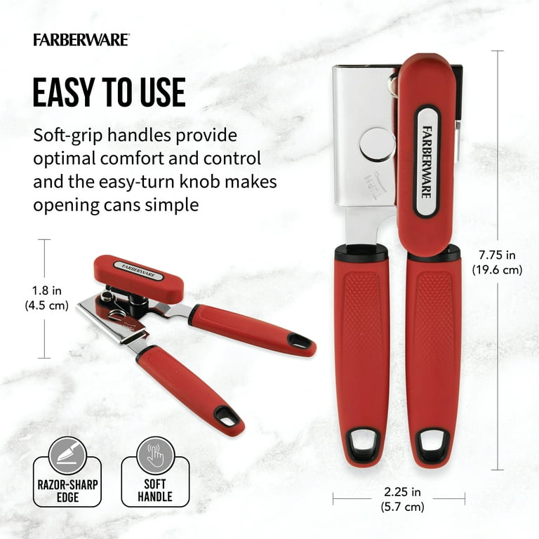 Electric Can Opener Kitchen Tool Gadget Farberware Stainless Steel Blade Red