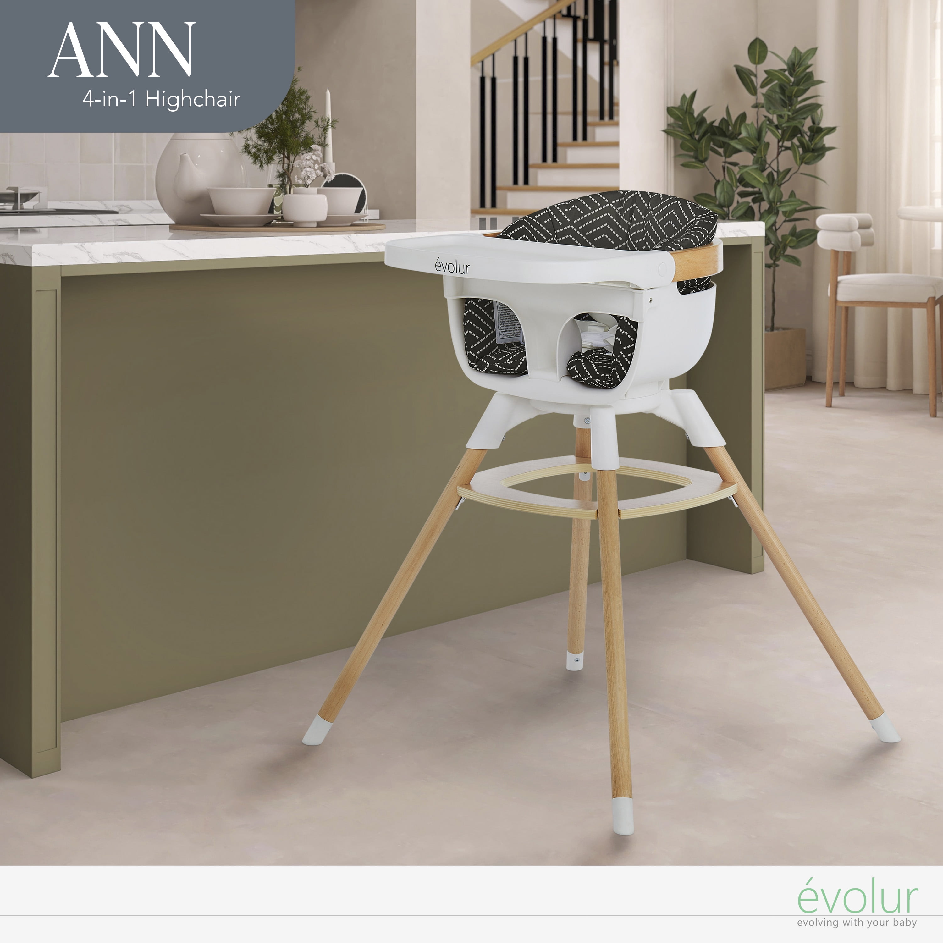 Evolur Ann Beechwood 4-in-1 Highchair