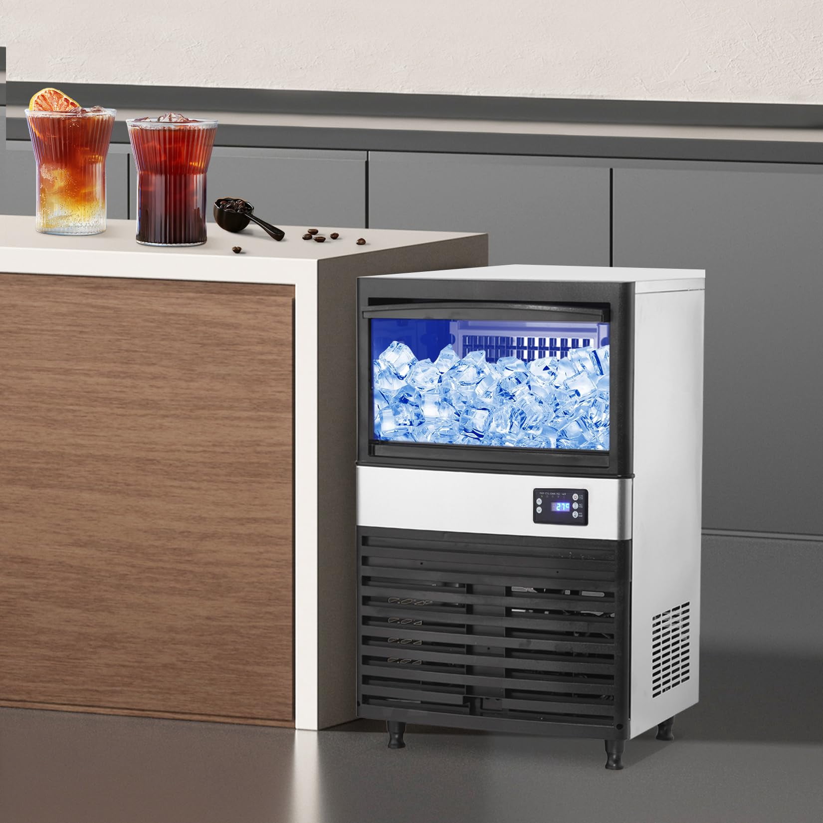 EastVita Multi-style Commercial Ice Maker Machine, with Storage Bin, Clear Ice Cubes, Counter Freestanding Ice Machine for Home/Party/Bar/Restaurant