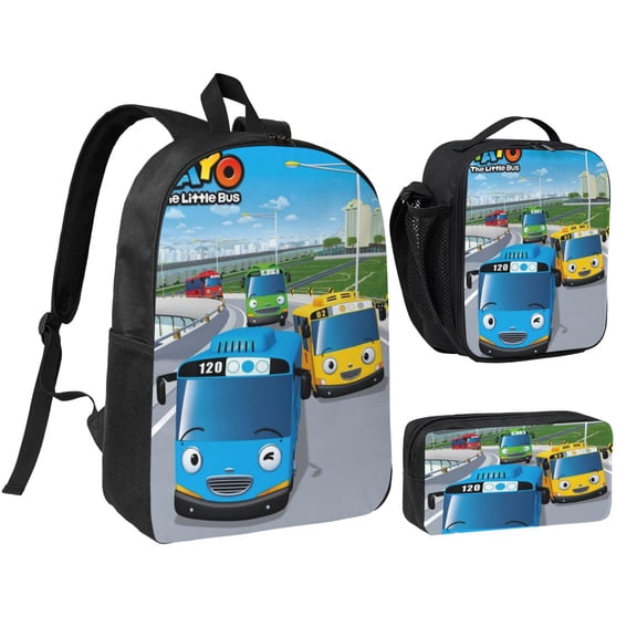 Tayo the Little Bus Three piece backpack set young backpack combination backpack lunch bag pencil case