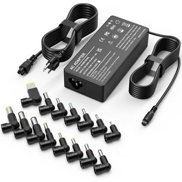 90W Universal Laptop Charger, DC Output 18.5V 19V 19.5V 20V Power Adapter Supply Cord with 15 Tips, Black