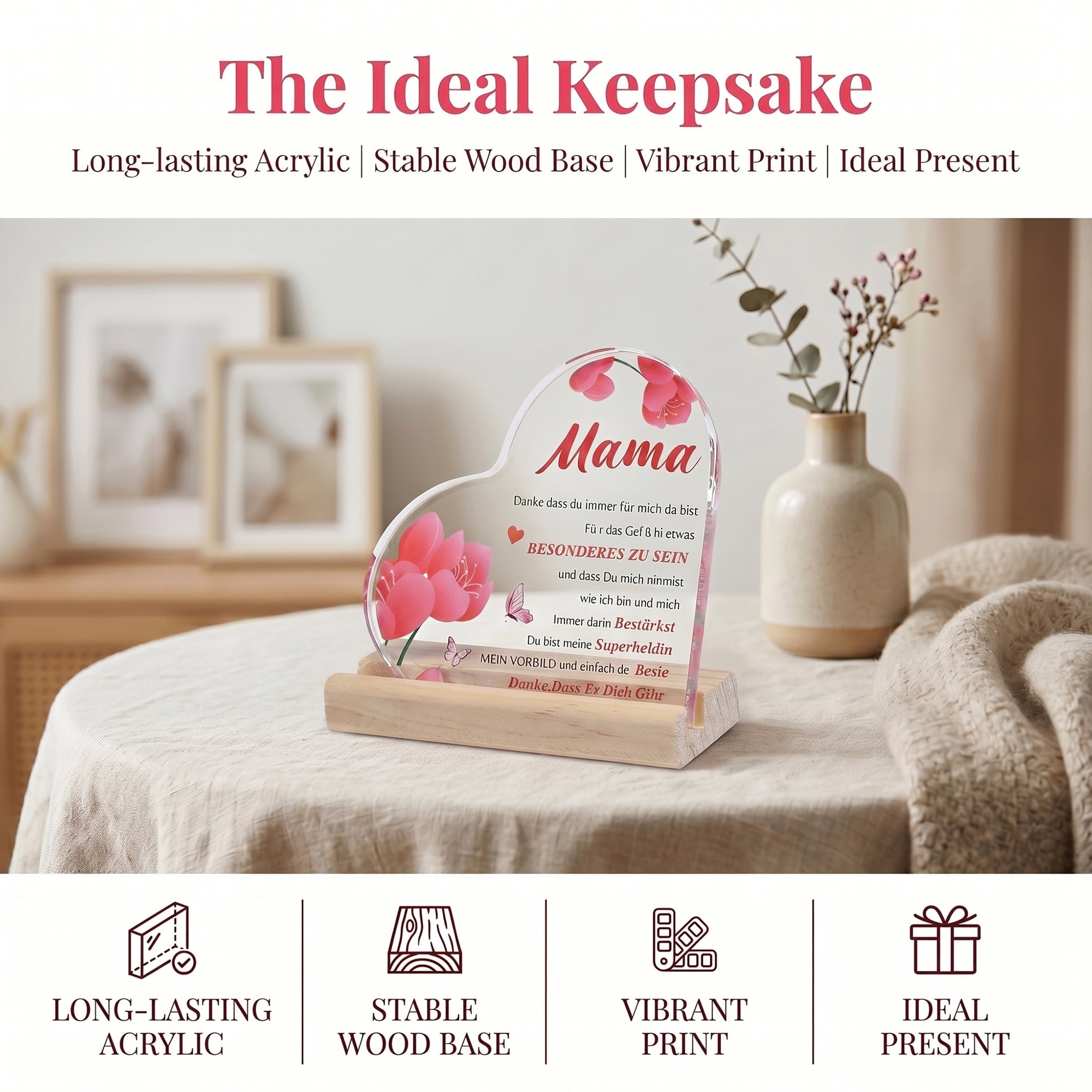 Unique Bargains Heart Wooden Sign  Square Tabletop Decor with Wooden Base  ["Style I"]
