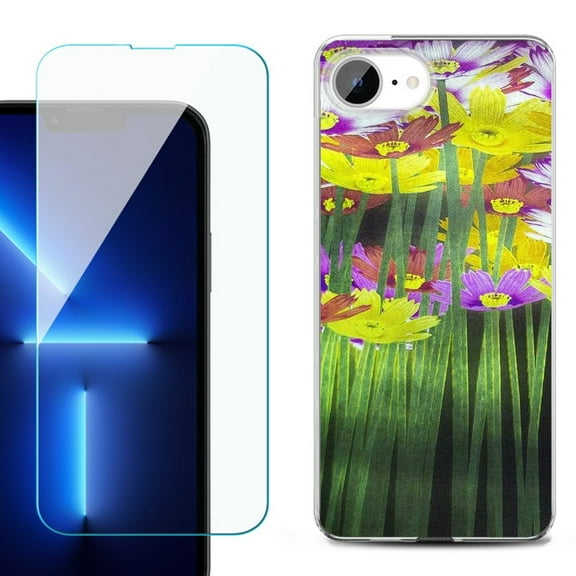 For For iPhone 16e Phone Case Cover, Shockproof Case with Tempered Glass Screen Protector, by OneToughShield - Dream Flower