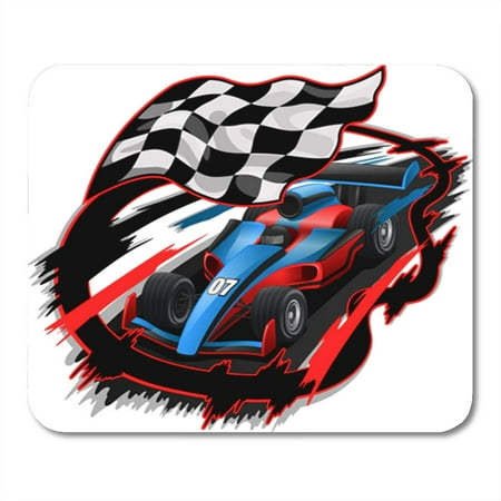 KDAGR Blue Speeding F1 Racing Car Checkered Flag Racetrack Red Mousepad Mouse Pad Mouse Mat 9x10