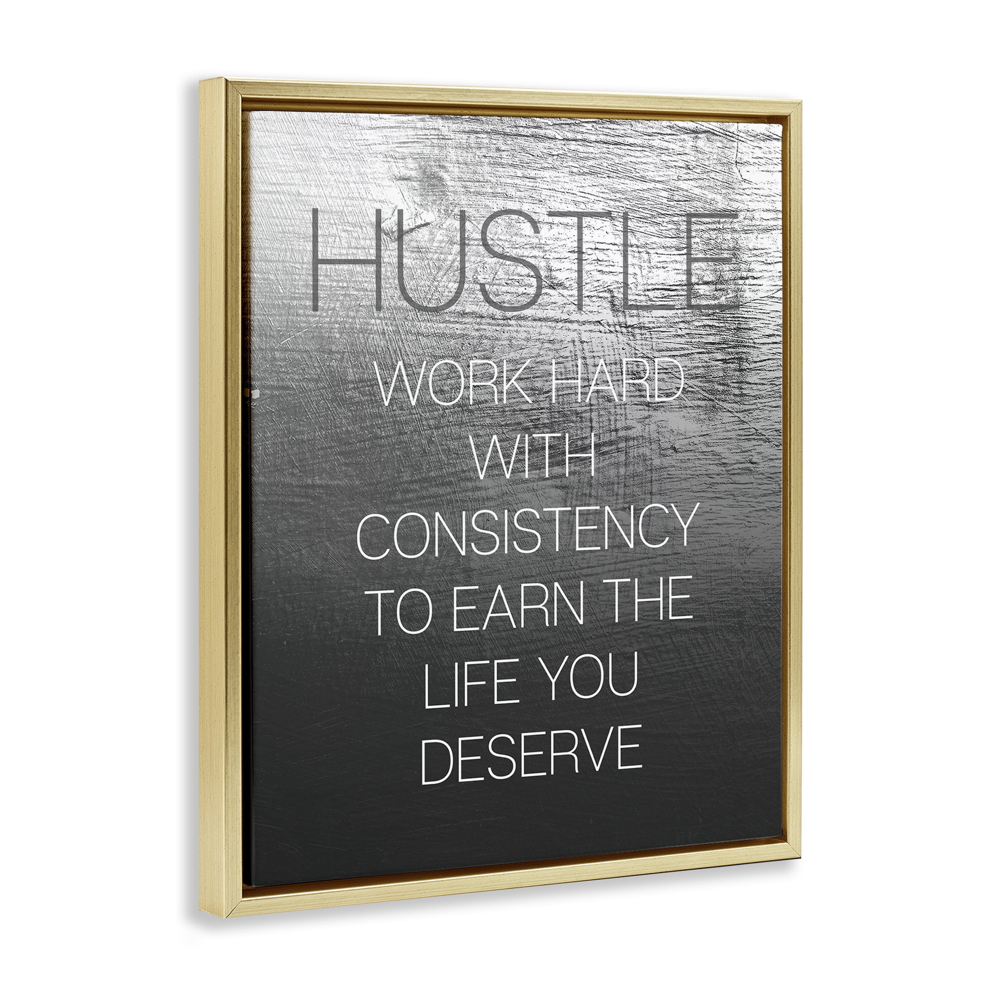 Stupell Industries Hustle Motivational Definition Text & Numbers Painting Gold Floater Framed Canvas Art Print Wall Art, 17 x 21
