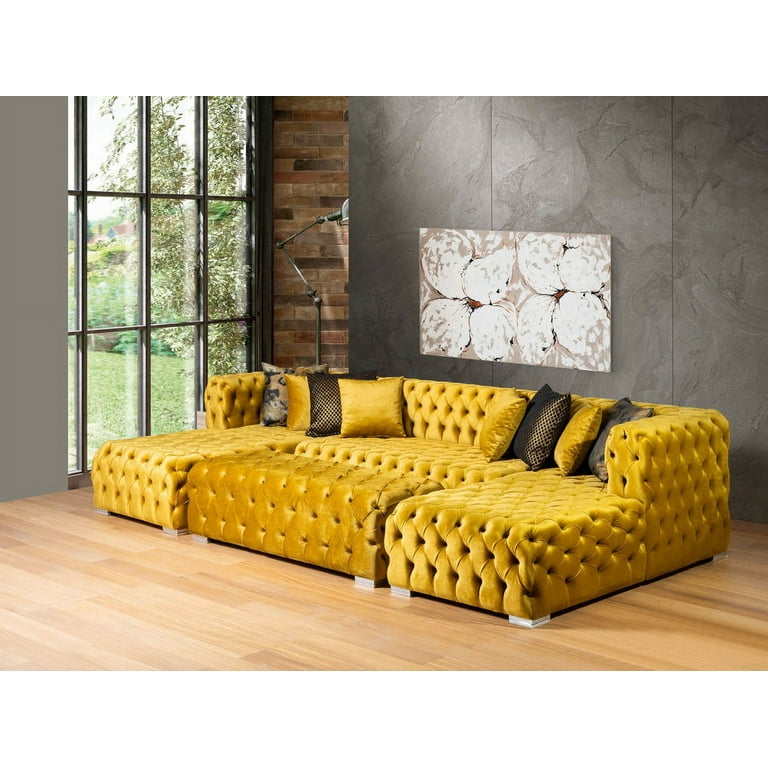 Portofino Mustard Velvet Double Chaise Sectional - Walmart.com