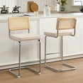 thumbnail image 2 of Zesthouse Rattan Bar Stools Set of 2, 25.6″ Linen Counter Height Chairs with Cane Back & Chrome Legs, Mid Century Cantilevered Design Barstools for Kitchen Island, Beige, 2 of 13