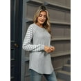 thumbnail image 3 of Women'S Stripe Tunic Tops Casual Long Sleeve Shirts Round Neck Pullover Light Gray L, 3 of 7