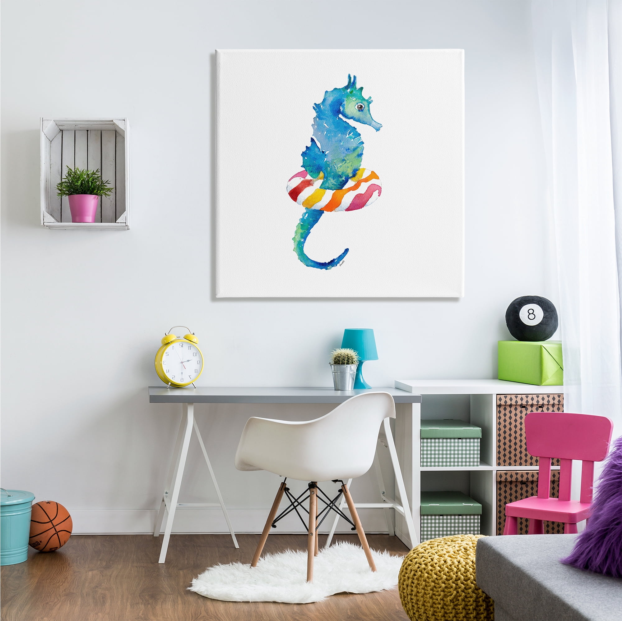 Stupell Indtries Blue Ombre Seahorse Red Stripe Ring Float,36 x 36,Design by Lanie Loreth