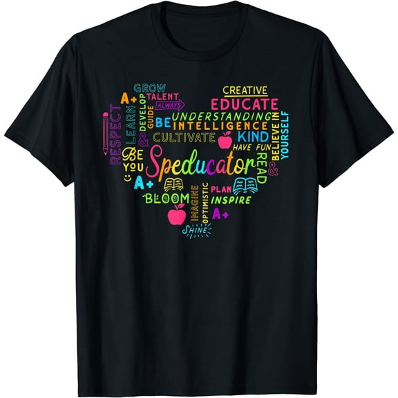 Special Education Teacher Heart Word Art Love Sped Squad T-Shirt Black Small