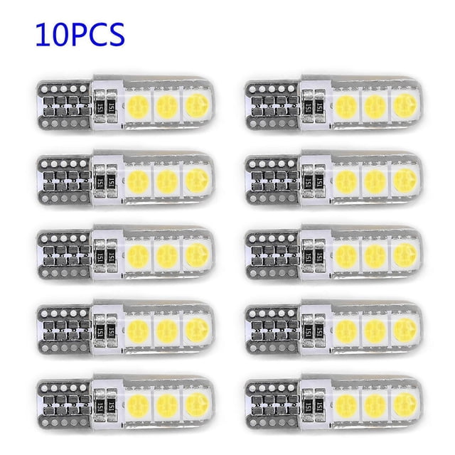 10pcs 12v White Silicone Housing T10 194 W5W T10-5050-6SMD Canbus Automotive LED Signal Lights W5W T10 194 168 W5W COB 4SMD LEDs