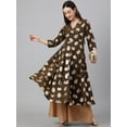 thumbnail image 4 of Janasya Indian Women's Olive Crepe Foil Print Angrakha Kurta, 4 of 8