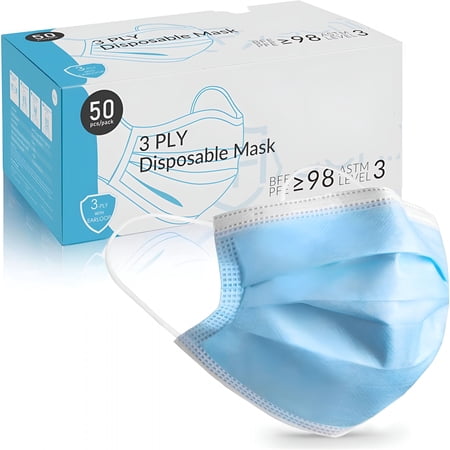 OITY Level 3 Procedure 3Ply Disposable Face Masks-=98% Filtration,Fluid Resistant (50 Pack)