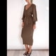 thumbnail image 4 of Vestido Ajustado de Punto para Mujer, Elegante, Retro, con Mangas Acampanadas, Cuello en V, Color Liso, para Vacaciones. Café Marrón L, 4 of 9