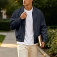 thumbnail image 5 of MXALUOB Men's Bomber Jacket Lightweight Full Zip Ribbed Baseball Collar Trendy Outerwear Solid Flight Windbreaker Casual Zip Jacket, 5 of 6