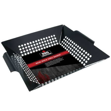 Corn Grilling Basket BBQ Masters Non-Stick Grill Basket - Grill Topper Barbecue Wok Pan - Cook Vegetables, Seafood, Meats ()