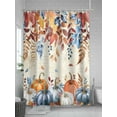 thumbnail image 5 of Fall Thanksgiving Shower Curtain, Orange Blue White Pumpkin Bathroom Decor Curtains Set with Hooks, Retro Leaf Waterproof Fabric Home Accessories， 72 X 72 Inch Long, 5 of 6