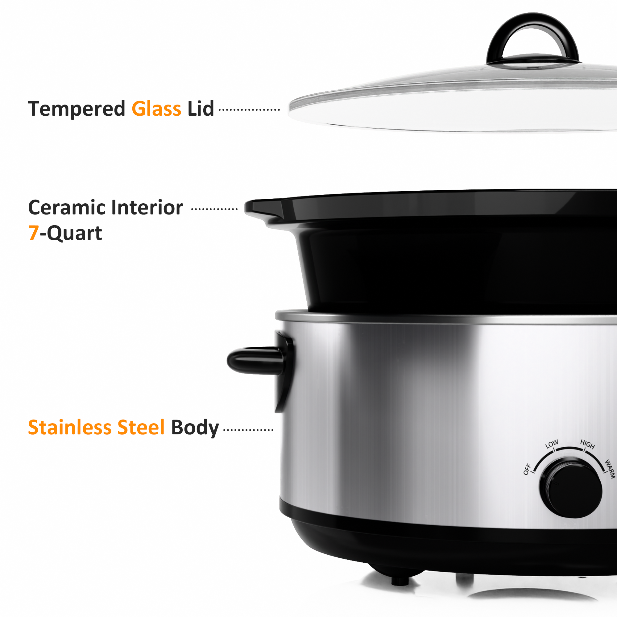WHALLSE 7-Quart Slow Cooker with Removable Nonstick Crock photo 7