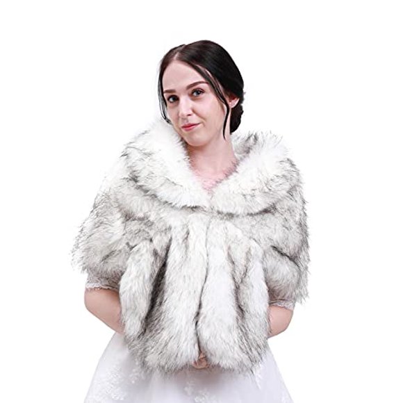 Kercisbeauty Sleeveless Faux Fur Women's Winter Wedding Bridal Wrap Stole Scarves for Prom Shawl Cover Up(Light Gray)