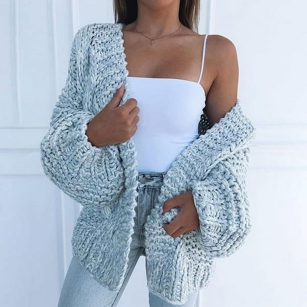 Suéter tipo cárdigan de manga larga para mujer, estilo europeo y americano, holgado, para otoño e invierno, con tres agujas