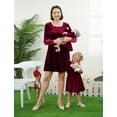 thumbnail image 5 of FYMNSI Mommy and Me Christmas Outfit Square Neck Velvet Dresses Holiday Party Family Matching Dress Wine Red (Women L), 5 of 11