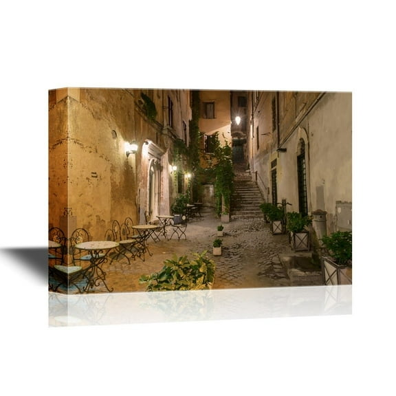 wall26 - Watercolor Style Canvas Wall Art - Old Courtyard in Rome, Italy - Gallery Wrap Modern Home Art | Ready to Hang - 16x24 inches