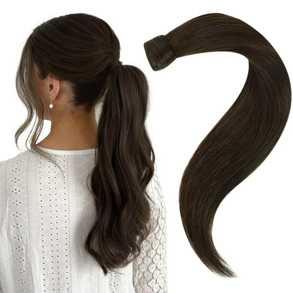 Easyouth Human Hair Ponytails Extensions Brown Remy Hair Pony Tails Human Hair Extensions Darkest Brown Wrap Around Ponytail Extension Human Hair Easy to W