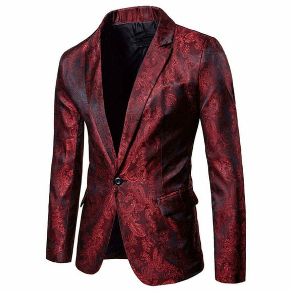 TOOYOU Men's Dress Shirts Court Style Dark Grain Design Fashion One Button With Slim Suit Mens Basic Tees Red