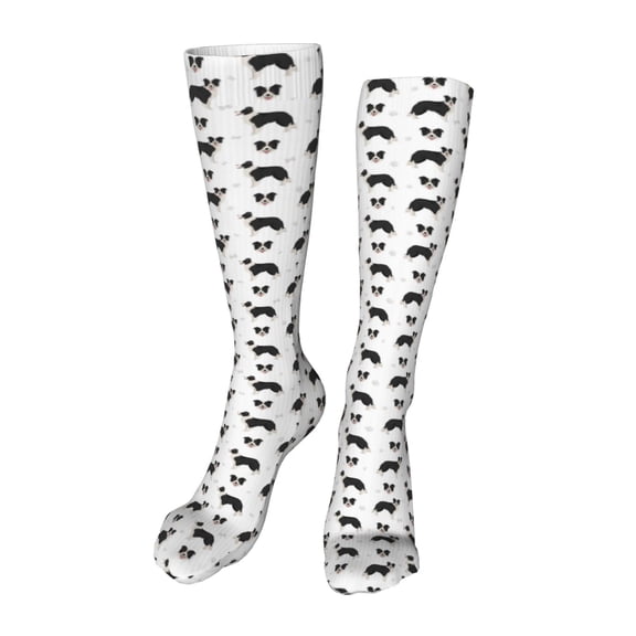 Xecao Border Collie Dog Print Calf Socks Seamless Toe, Knee High Long Socks, Sports Socks Trouser Socks for Women and Men-One Size