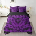 thumbnail image 2 of Erosebridal Hippie Moth Gothic Bedding Set 7 Piece Queen Retro Damask Goth Bed In A Bag Halloween Purple Black Death Moth Skull Comforter Set With Sheets Adults,Animal Floral Bed Set, 2 of 5