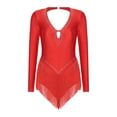 thumbnail image 3 of LiiYii Robe de Danse Latine Robes Tango Salsa Robe de Danse pour Femmes Frange Justaucorps en Strass Rouge L, 3 of 7